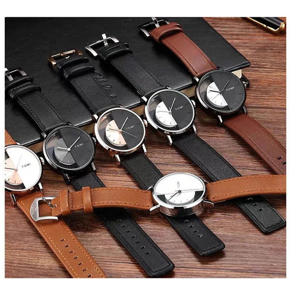 TOMI T-080 Transparent Design Leather Strap Men's Watch