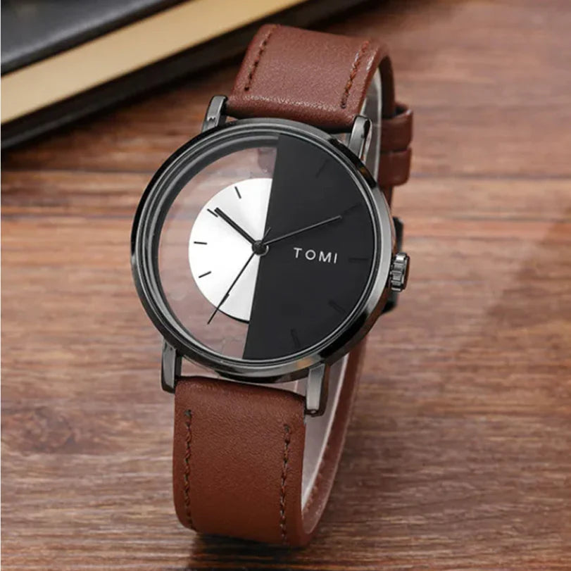 TOMI T-080 Transparent Design Leather Strap Men's Watch